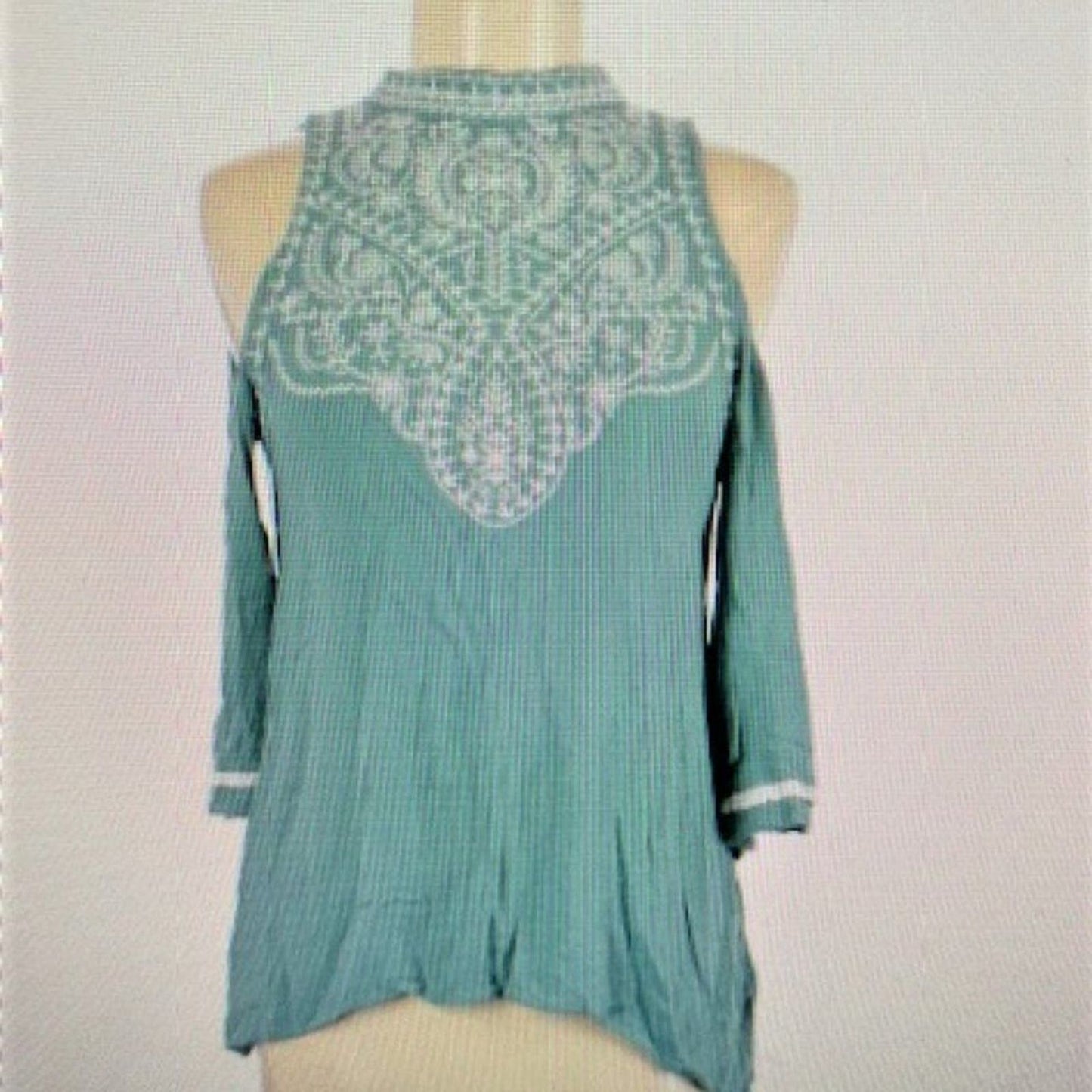 Boho teal cold shoulder top M EUC