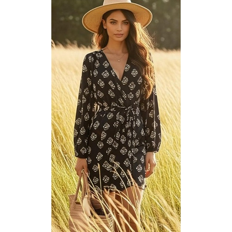 Diane Von Furstenberg Women's Silk Wrap Dress Size 4 Black Print