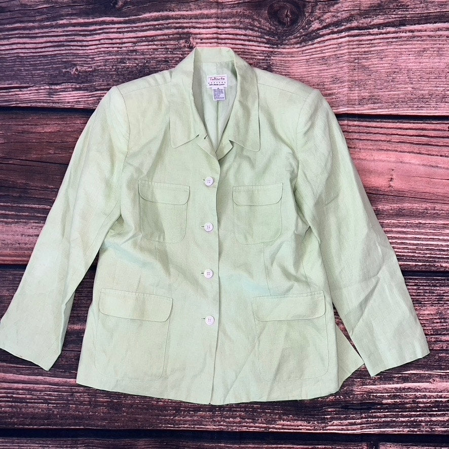 Talbots Women's Size 8 Vintage Irish Linen Blazer Green Petite