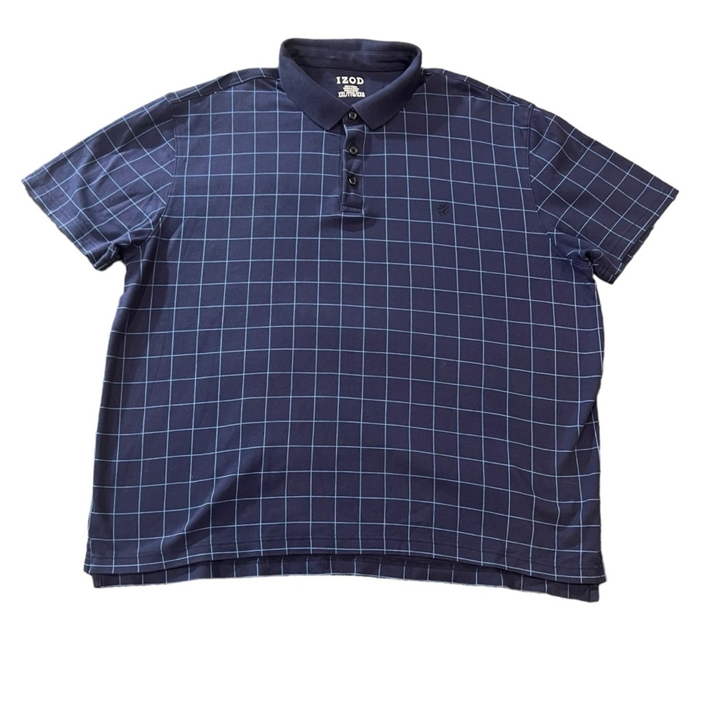 IZOD Polo Shirt Men's 2XL Navy Blue Windowpane Grid Short Sleeve Golf