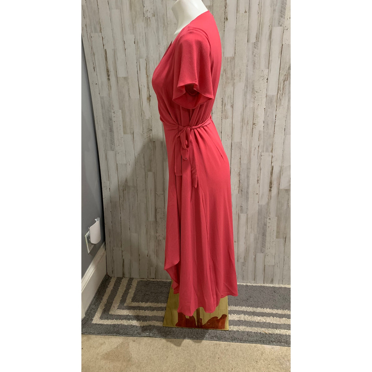 Halston Dress Womens Petite Small Pink Faux Wrap Maxi V-Neck