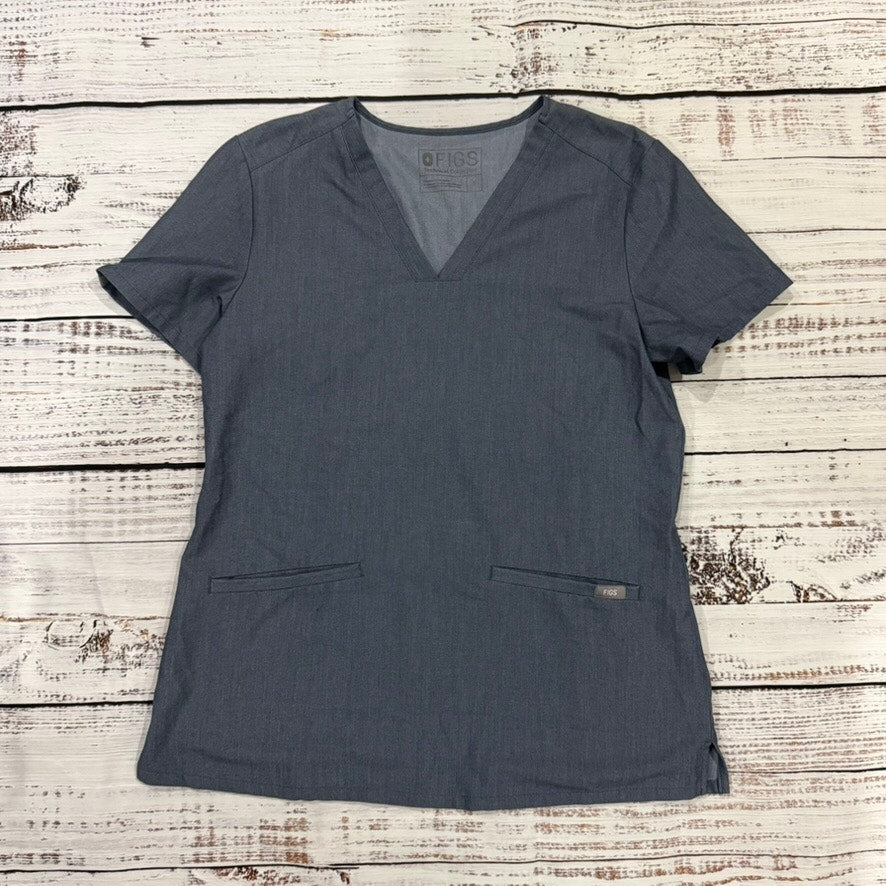 FIGS Casma 3 Pocket Women's V-Neck Scrub Top Gray Small Short Sleeve Workwear