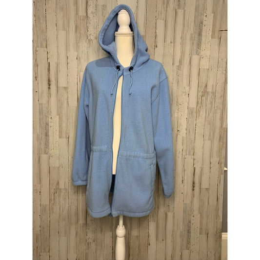 Lands' End Women's Fleece Hooded Jacket Blue Size Large Casual Zip-Up