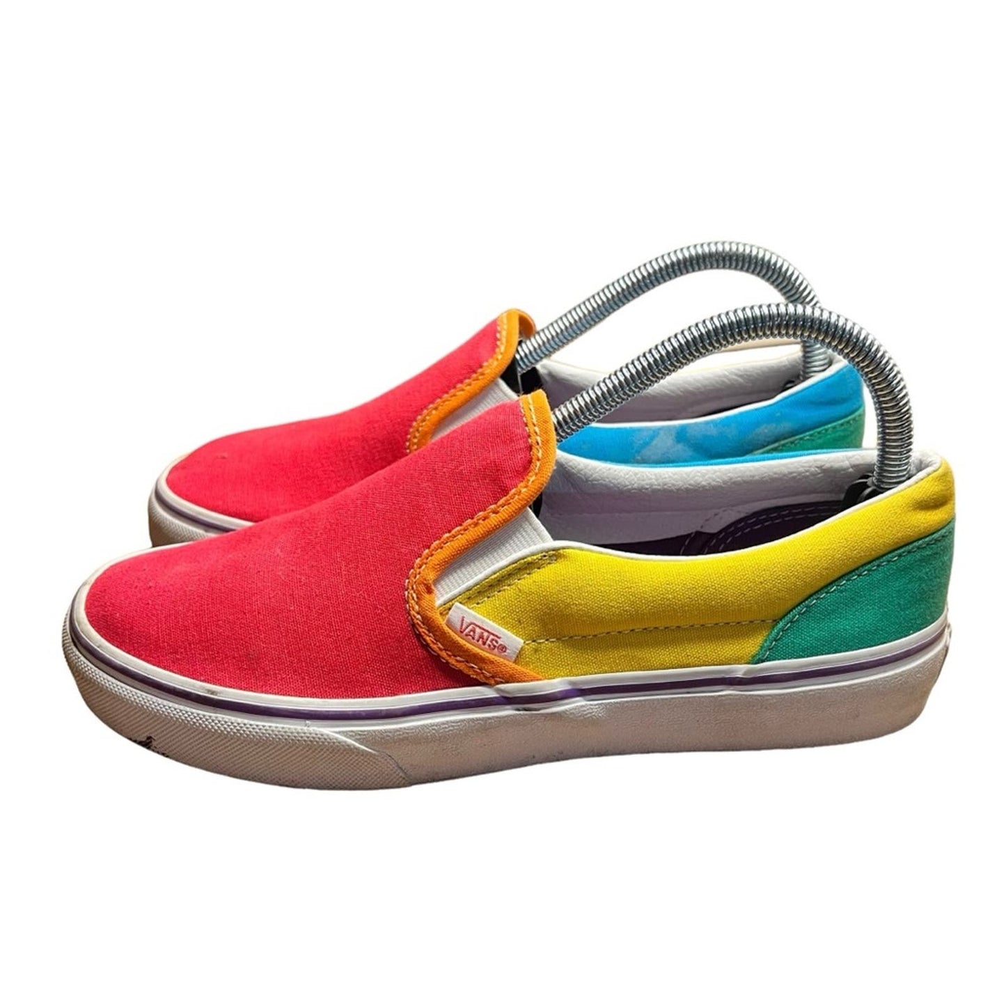 Vans Classic Slip-On Rainbow Color Block Low Top Shoes- Youth 6.5/ Women's 8.0