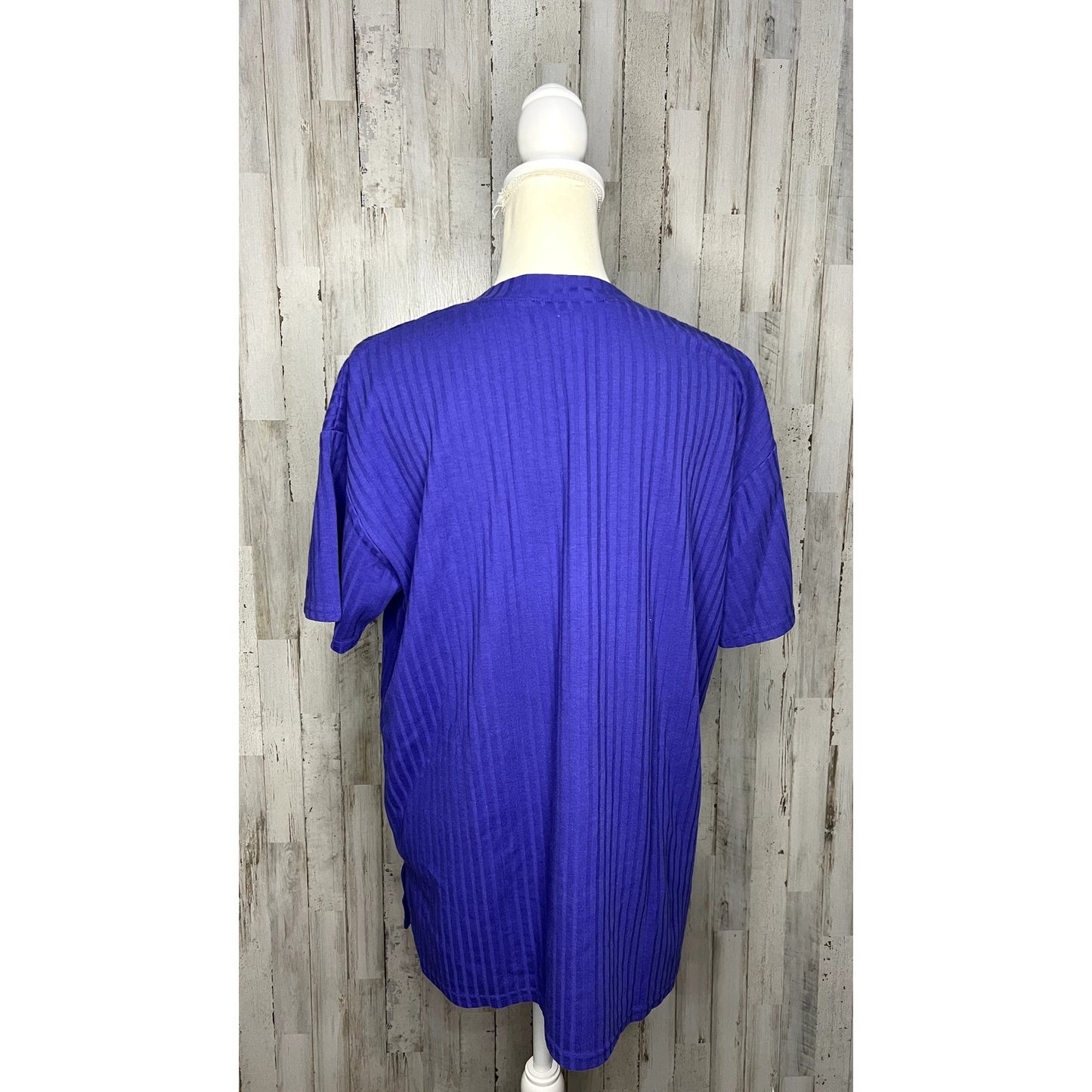 The Limited Women's Medium Blue V-Neck Ribbed Short Sleeve Blouse