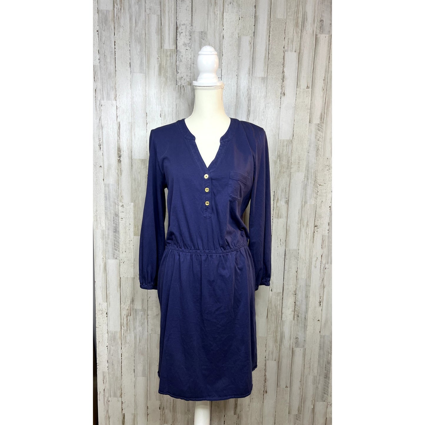 Lilly Pulitzer Medium Navy Blue Knee Length V-Neck Long Sleeve Beckett Dress