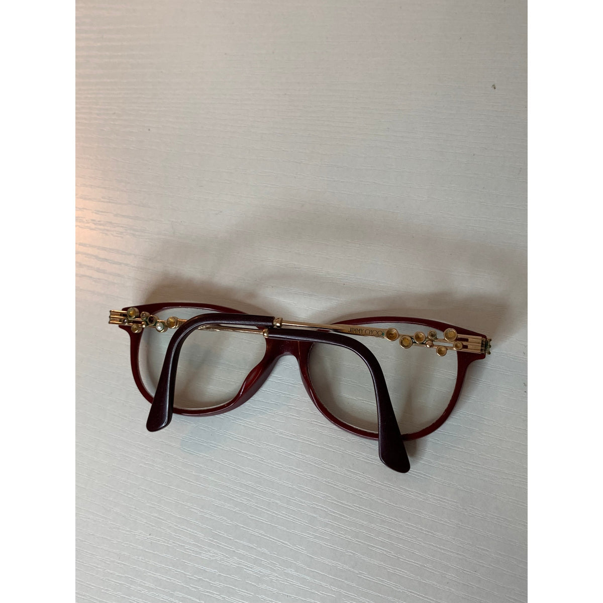 Jimmy Choo Prescription Eyeglasses Womens Burgundy Cat Eye Frames Gold Tone Pearl