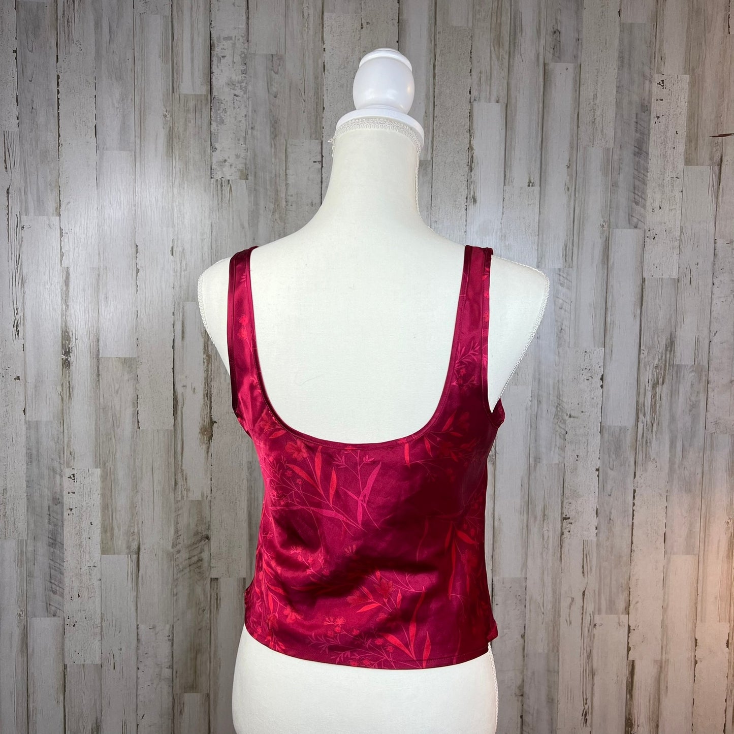 Victoria's Secret Vintage Satin Floral Tank Top Red XS Square Neck Wide Strap