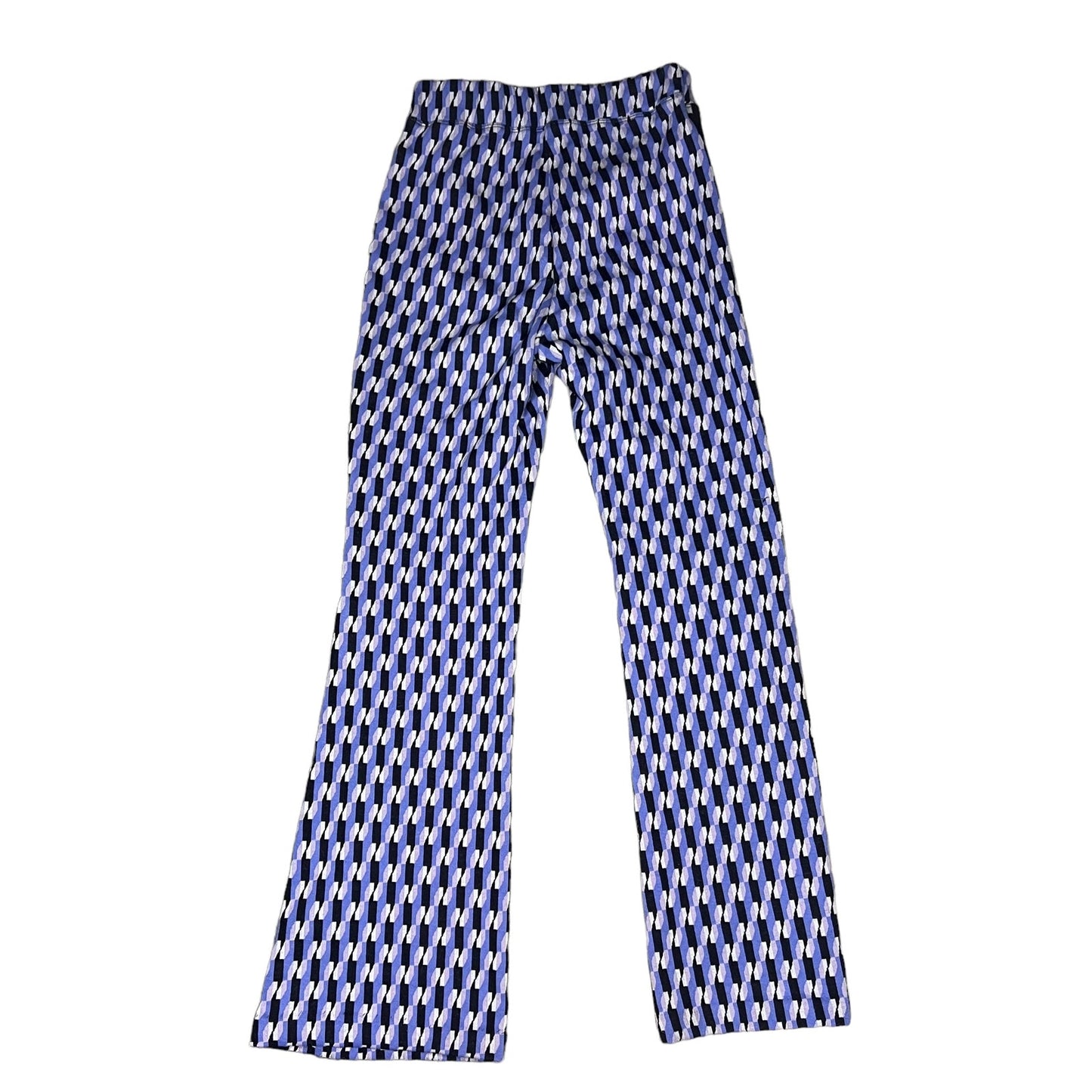 Maeve by Anthropologie Womens Small Blue/Black Geometric Print Ponte Flare Pants