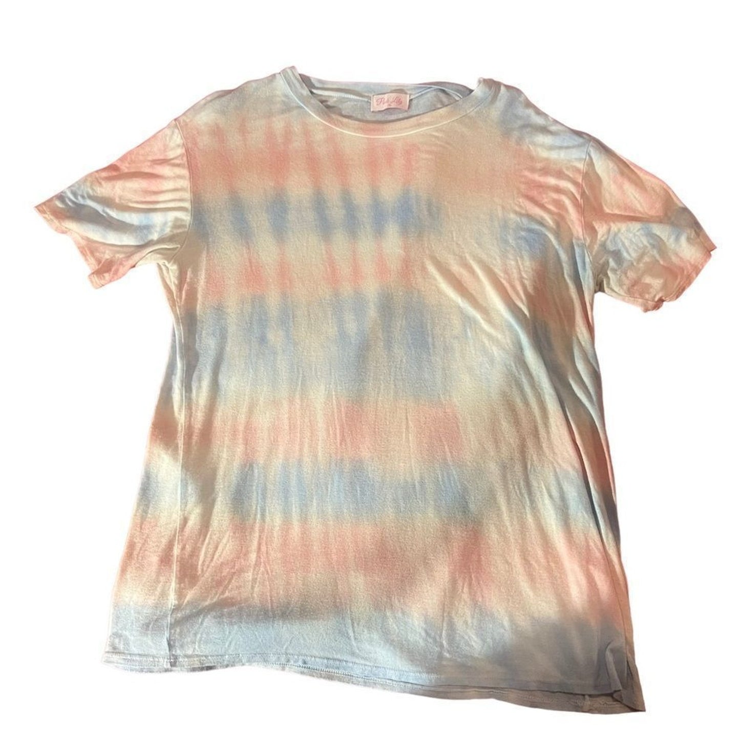 Pink Lily T-Shirt Womens Size Medium Pastel Tie-Dye Striped Crewneck Short