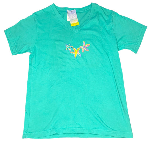 Fresh Produce Women's XS V-Neck Teal Embroidered Starfish Short Sleeve T-Shirt