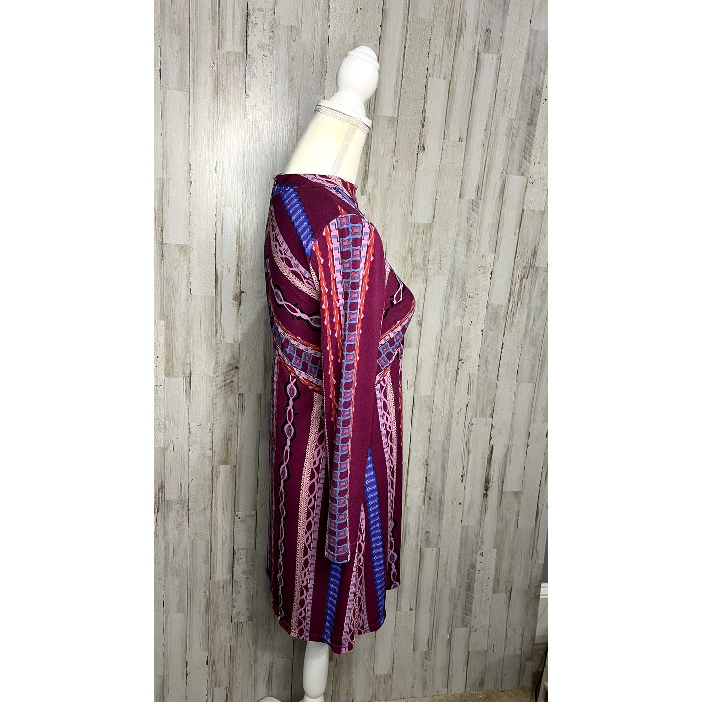 Free People Women's Small Purple Geometric Long Sleeve Mini Dress