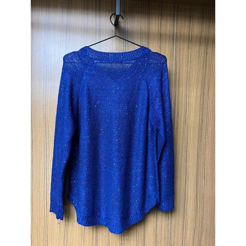 Soft Surroundings Women's Petite Large Blue Sequin Sparkle Tunic Sweater