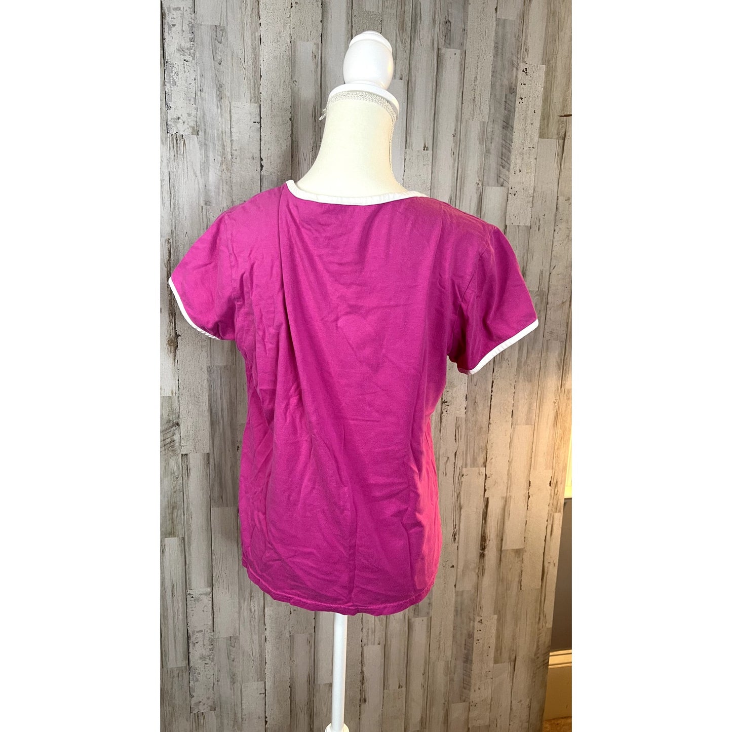 Kim Rogers Women's Size Large Raspberry Cotton Casual Crew Neck Short Sleeve Top