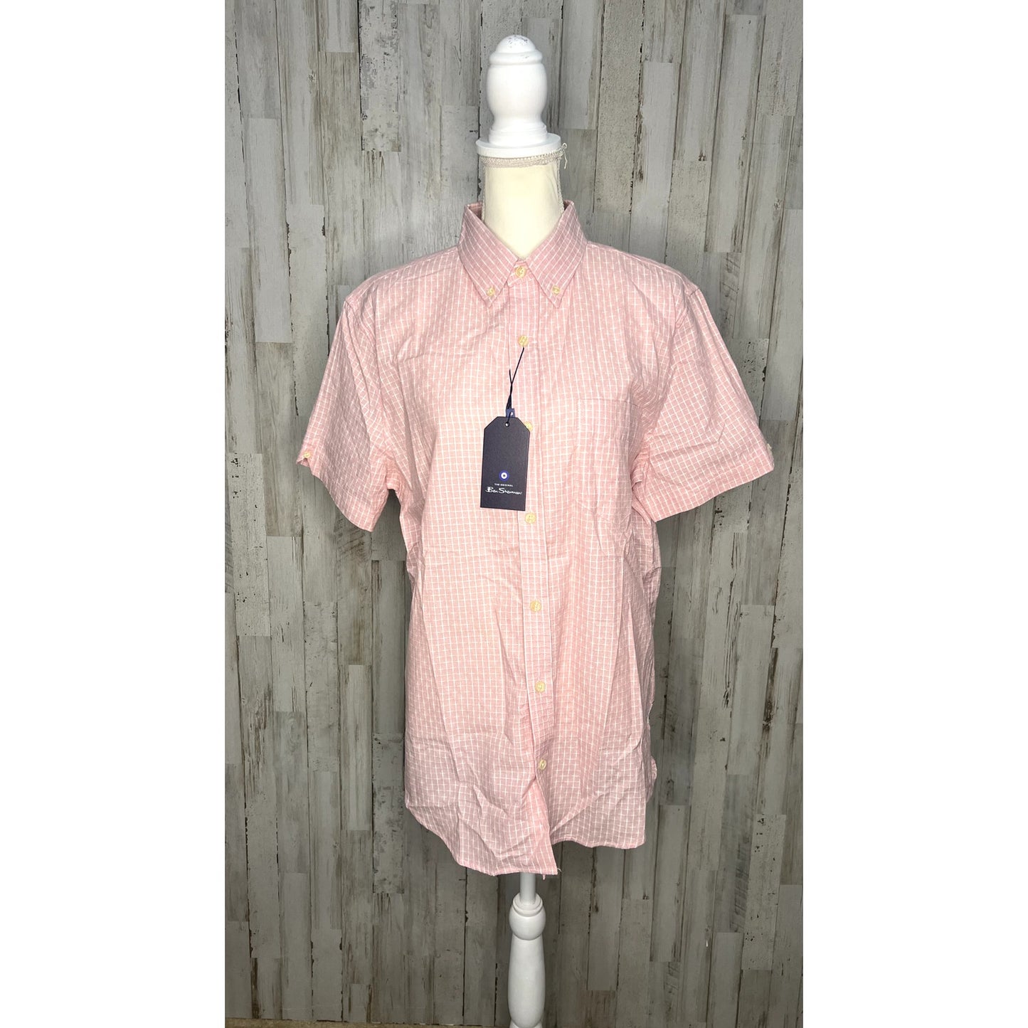 NWT Ben Sherman Men's Short Sleeve Pink Linen Blend Button-Up Shirt Size Medium