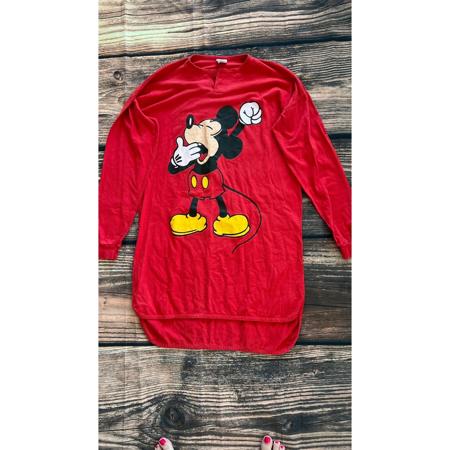 Vintage Disney Mickey Mouse Red Long Sleeve Sleepwear Dress One Size Fits All