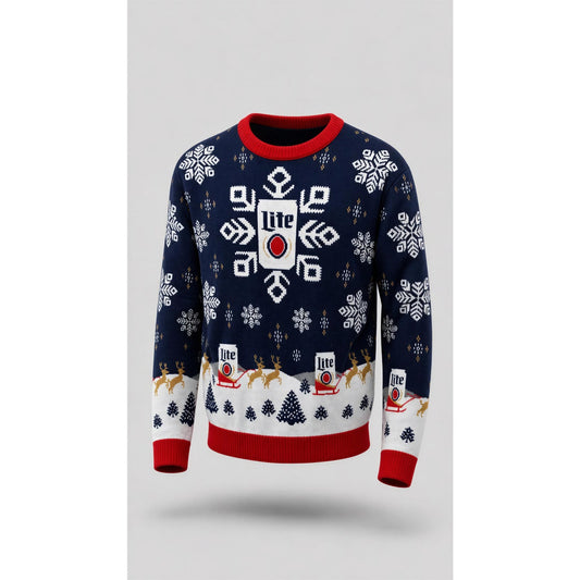 Miller Lite Ugly Christmas Sweater Men's Medium Navy Blue Reindeer