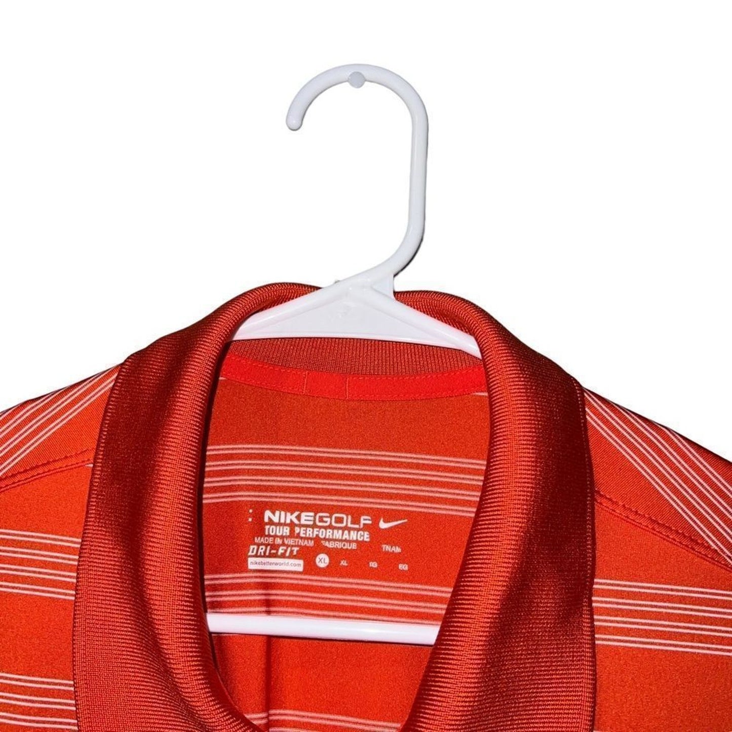 Nike Golf Polo Shirt Mens XL Orange Striped Short Sleeve Dri-FIT Tour