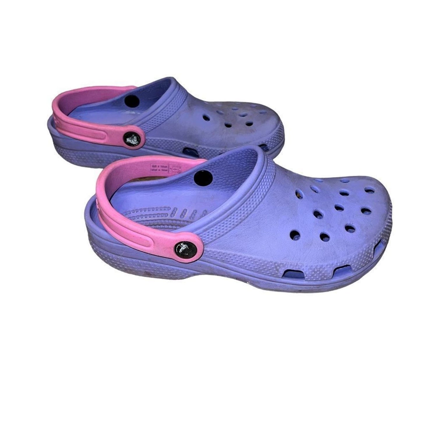 Purple Crocs with Pink Strap Size 4
