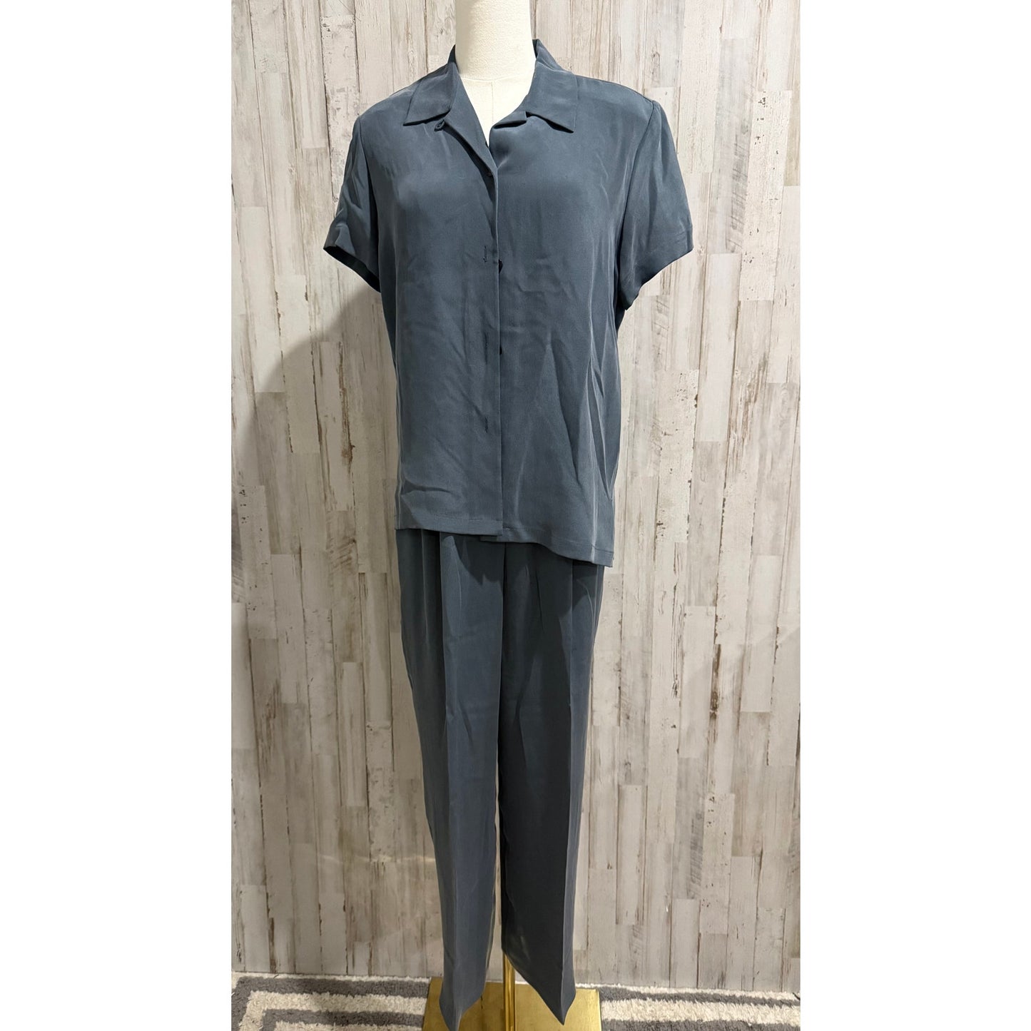 Josephine Chaus Pant Set Slate Blue Top (8) & Straight Pants (10)