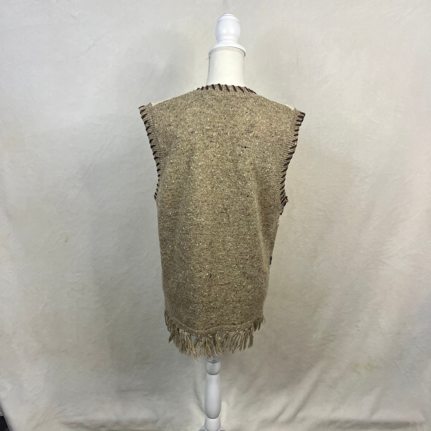 Vintage Westbound Women's Large Beige Fringed Edge Wool Blend Sweater Vest