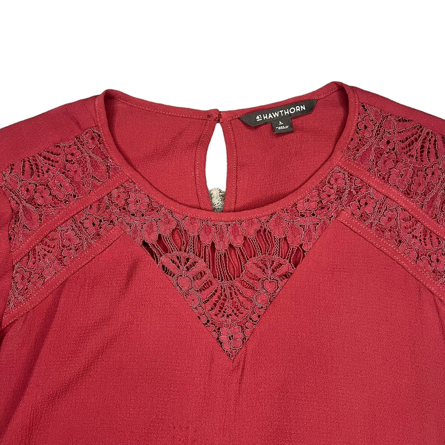 41 Hawthorn Women's Large Lace Detail Bell 3/4 Sleeve Burgundy Blouse