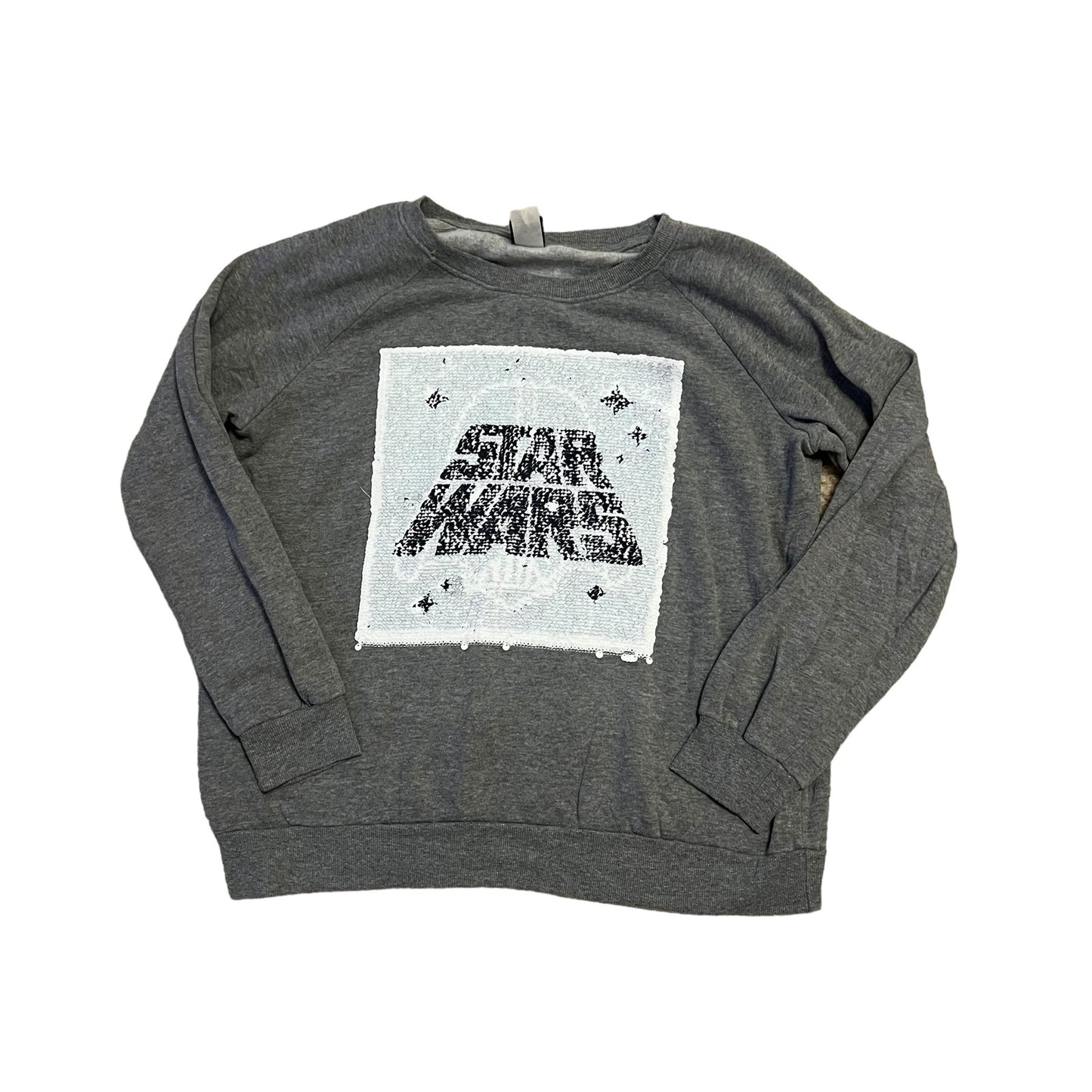 Star Wars Women's Large Gray Crew Neck Sweatshirt Reversible Sequin Darth Vader