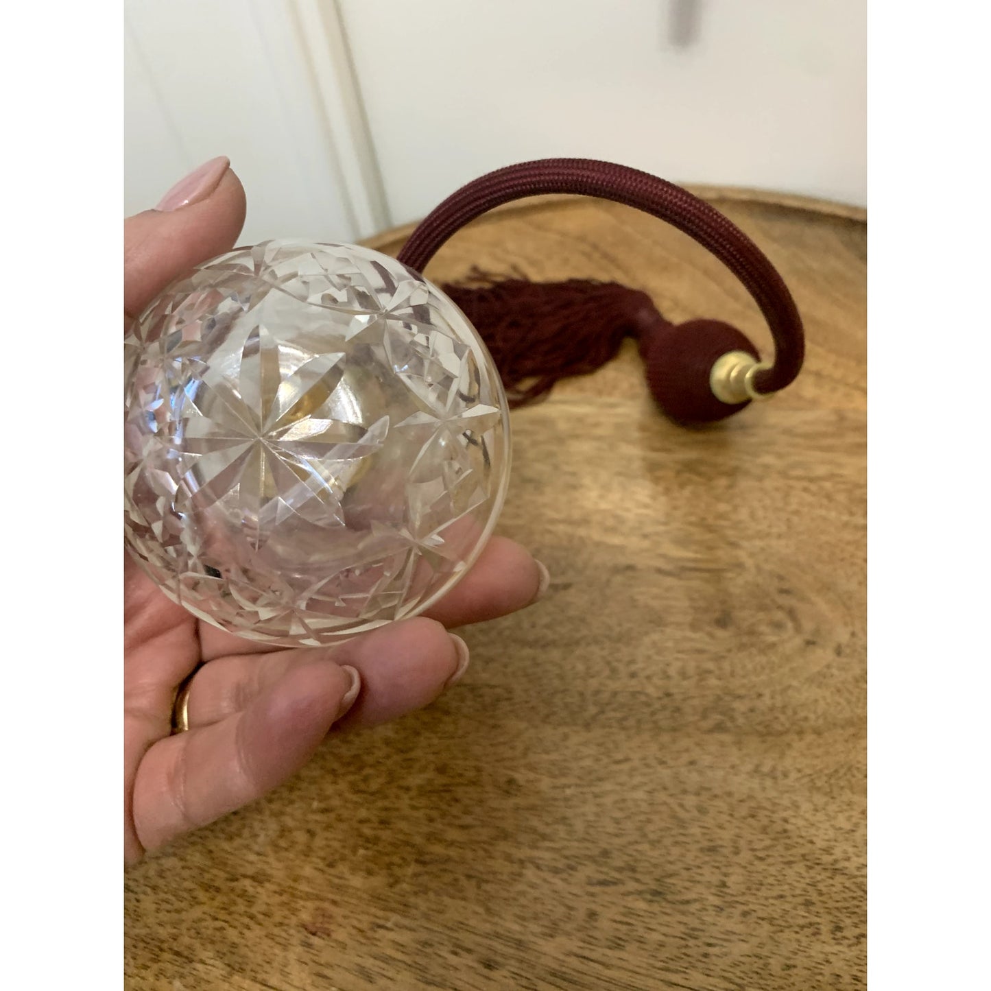 Vintage Waterford Crystal Perfume Atomizer with Burgundy Pump & Tassel
