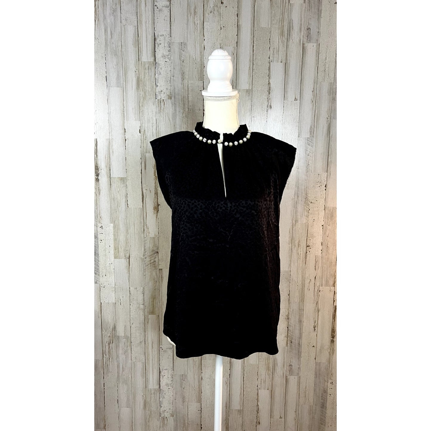 Kate Spade New York Black Sleeveless Blouse XS Faux Pearl Neck