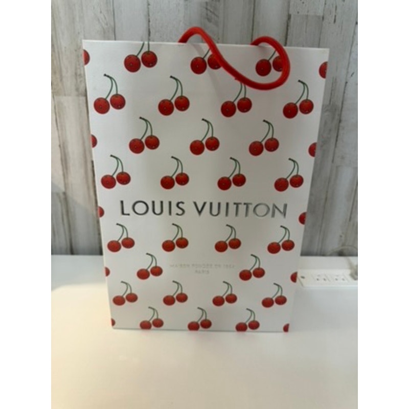 Louis Vuitton Cherry Print Shopping Bag White Red Rope Handles