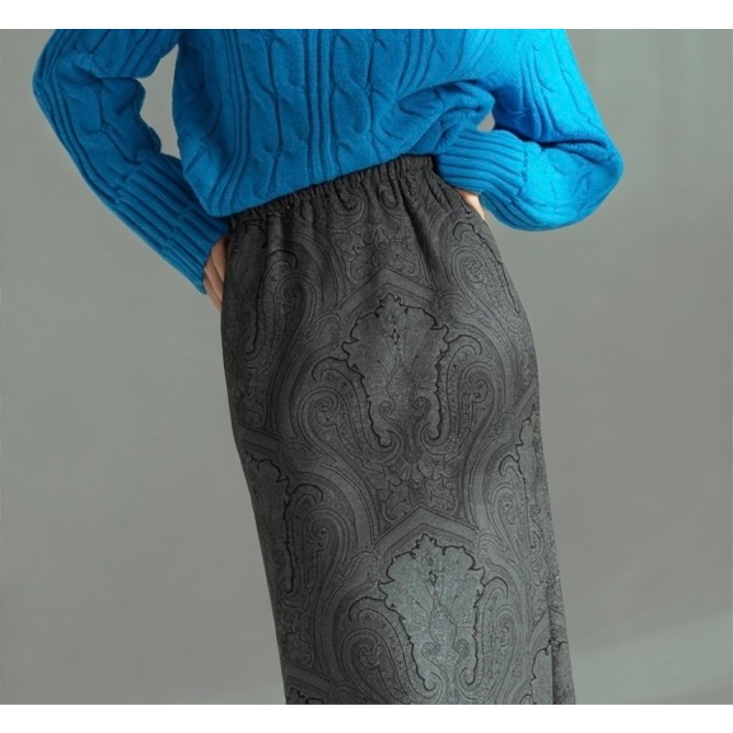 Vintage Talbots Collection Skirt Womens Size 8 Black Paisley Jacquard Midi Lined