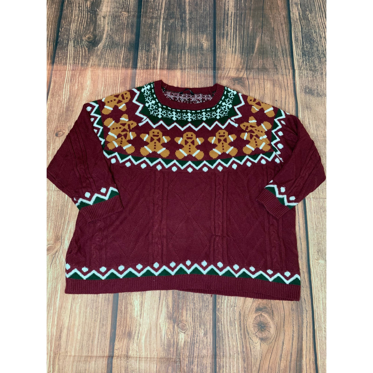 BloomChic Sweater Womens Plus Size 26 Maroon Green Fair Isle Christmas