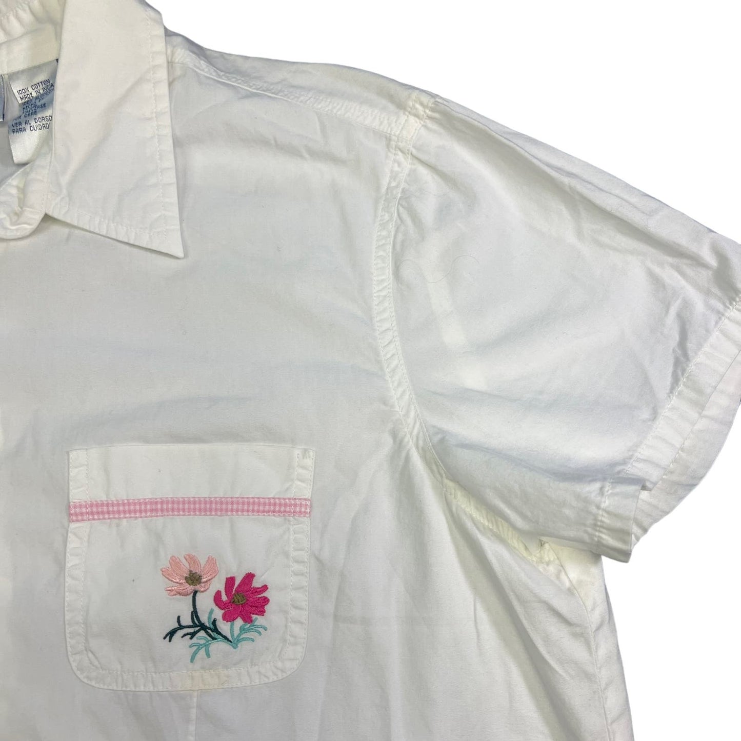 Vintage Bill Blass Jeans Women's Large White Floral Embroidered Button-Up Shirt