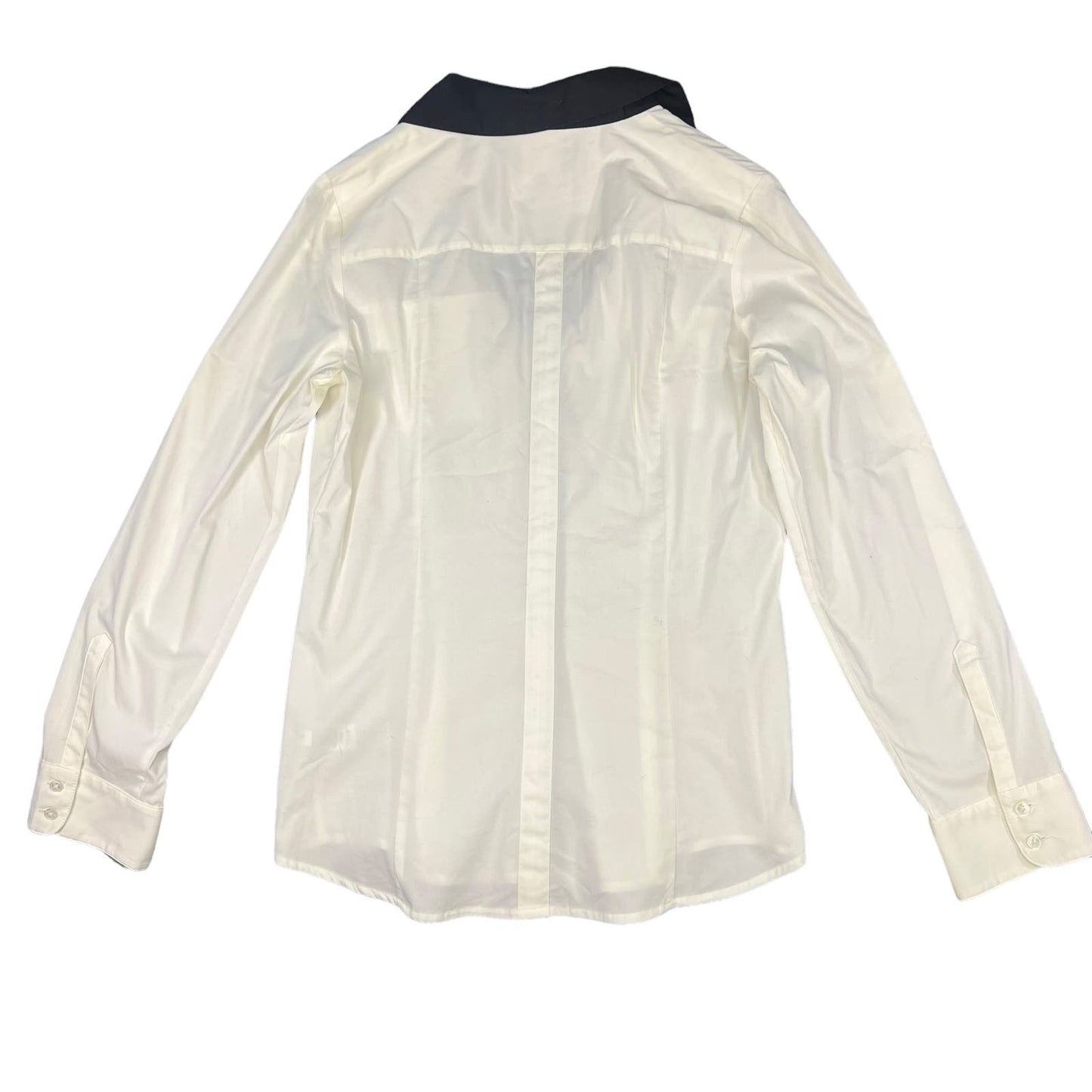 Express Essential Women's Medium White Contrast Collar Long Sleeve Button-Up