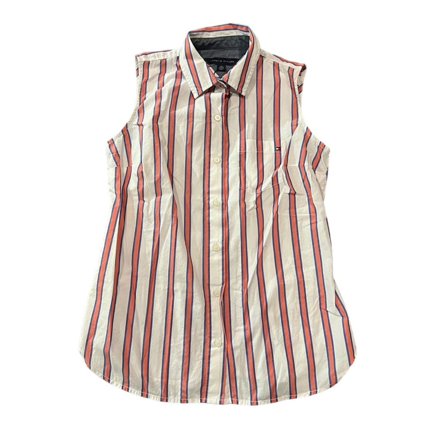 Tommy Hilfiger Shirt Womens XS Sleeveless Button Front Collared Striped