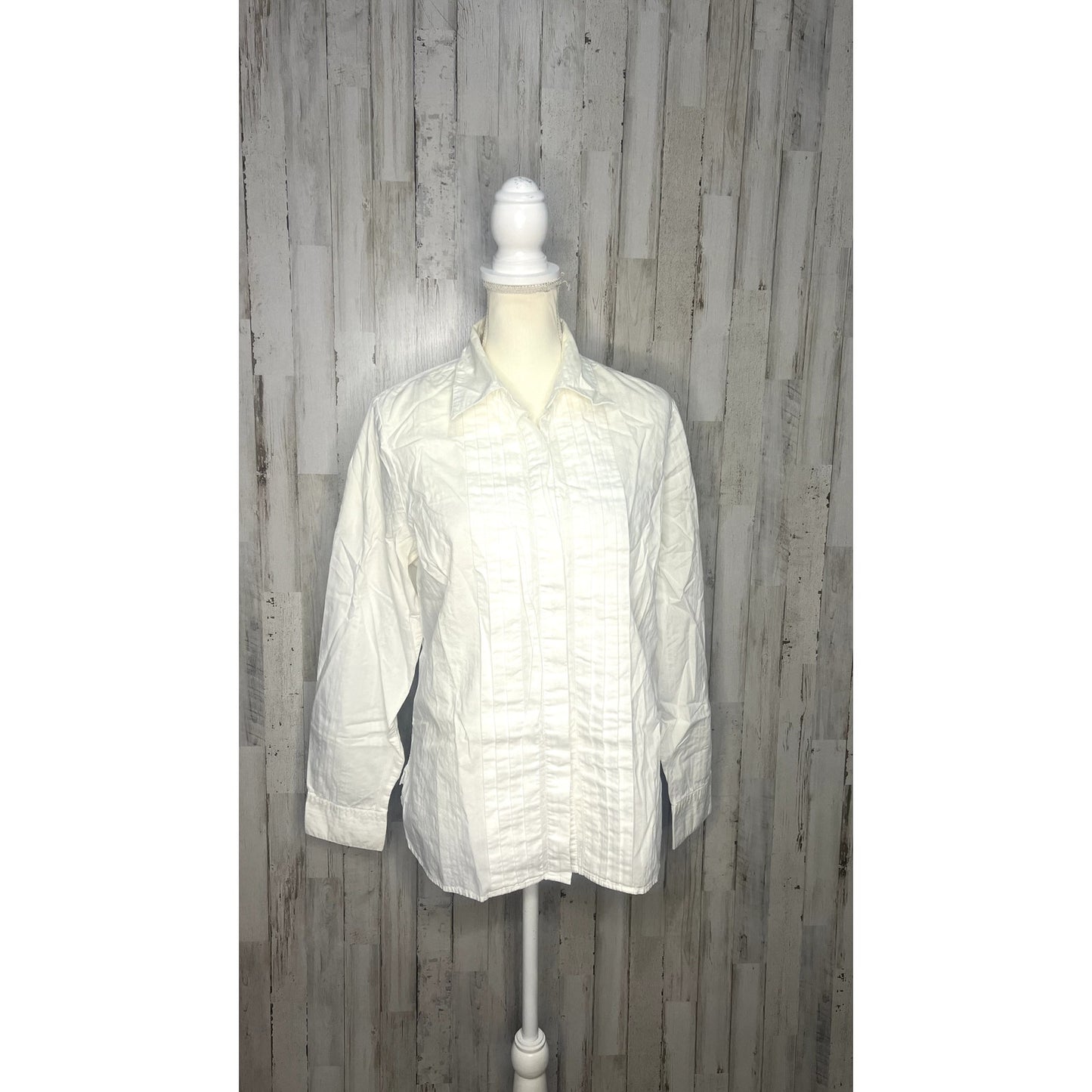 Kim Rogers Women's White Button-Up Blouse Long Sleeve Size Large Casual