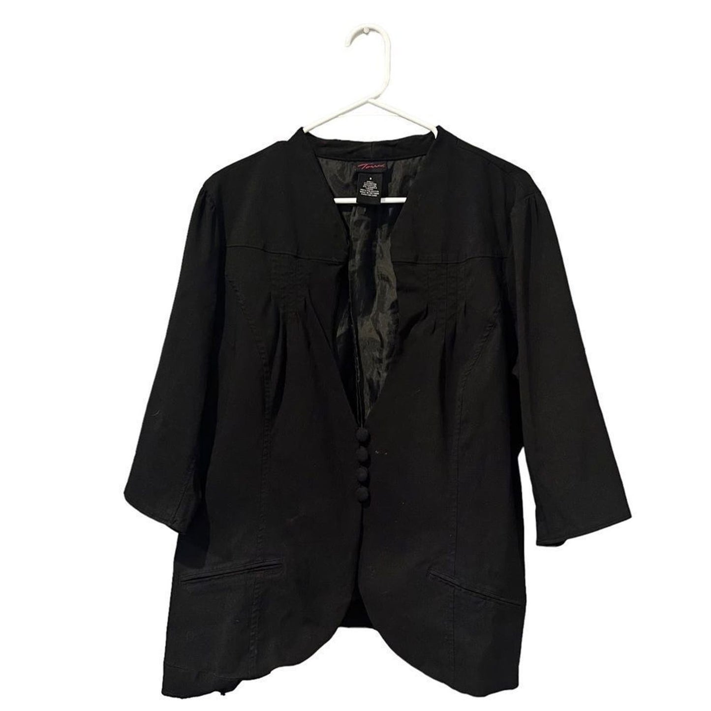 Torrid Women's Size 3 Black Open Front Blazer w/ Four Buttons & 3/4 Sleeves