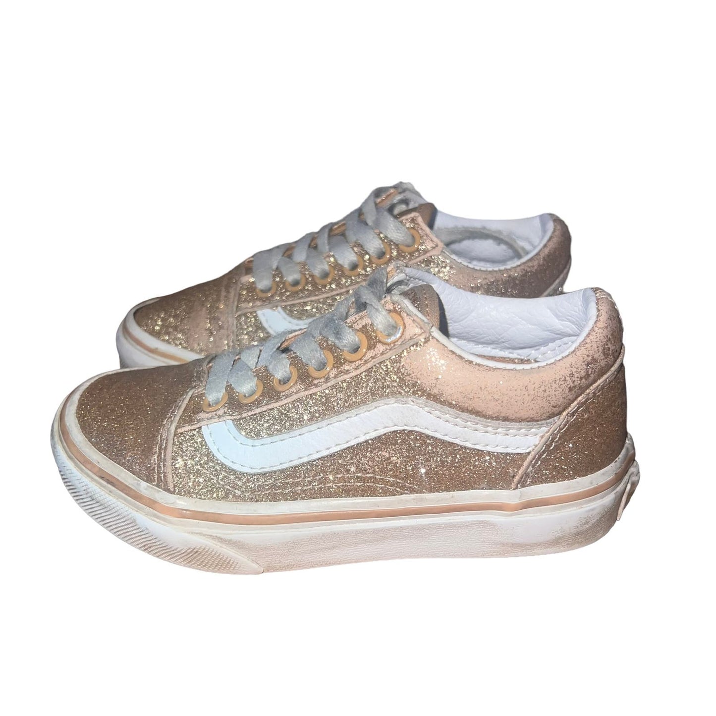 VANS Old Skool Girl's Gold Glitter Skate Shoes Lace-Up Sneakers Size 11.0