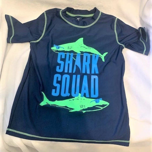 Carters rash guard/ swim shirt "Shark Squad" EUC