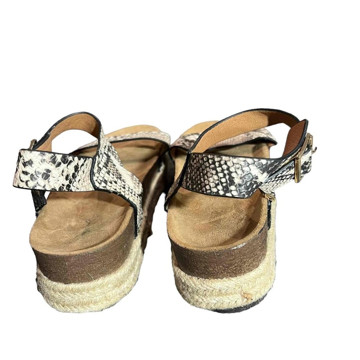 Qupid Womens Platform Espadrille Wedge Sandals Snake Print Size 10 Beige