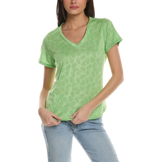 Tommy Bahama Women's V-Neck T-Shirt Medium Green Pineapple Print Casual