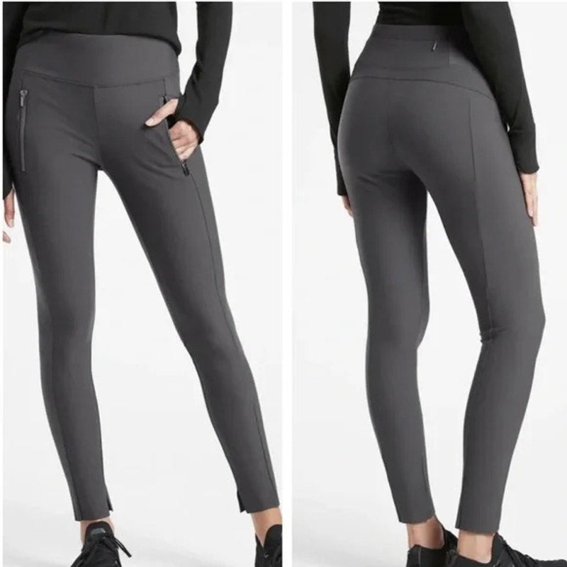 Athleta Women's Gray High Rise Stellar Tight Leggings Medium Zippered Pockets