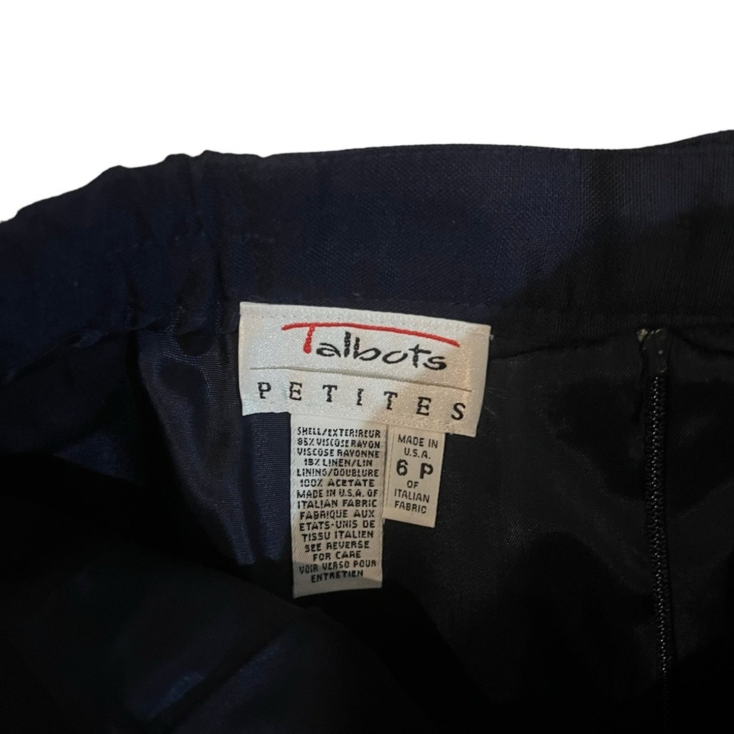 Talbots Petites Skirt Womens 6P Navy Blue Pleated Midi Lined Zip Closure