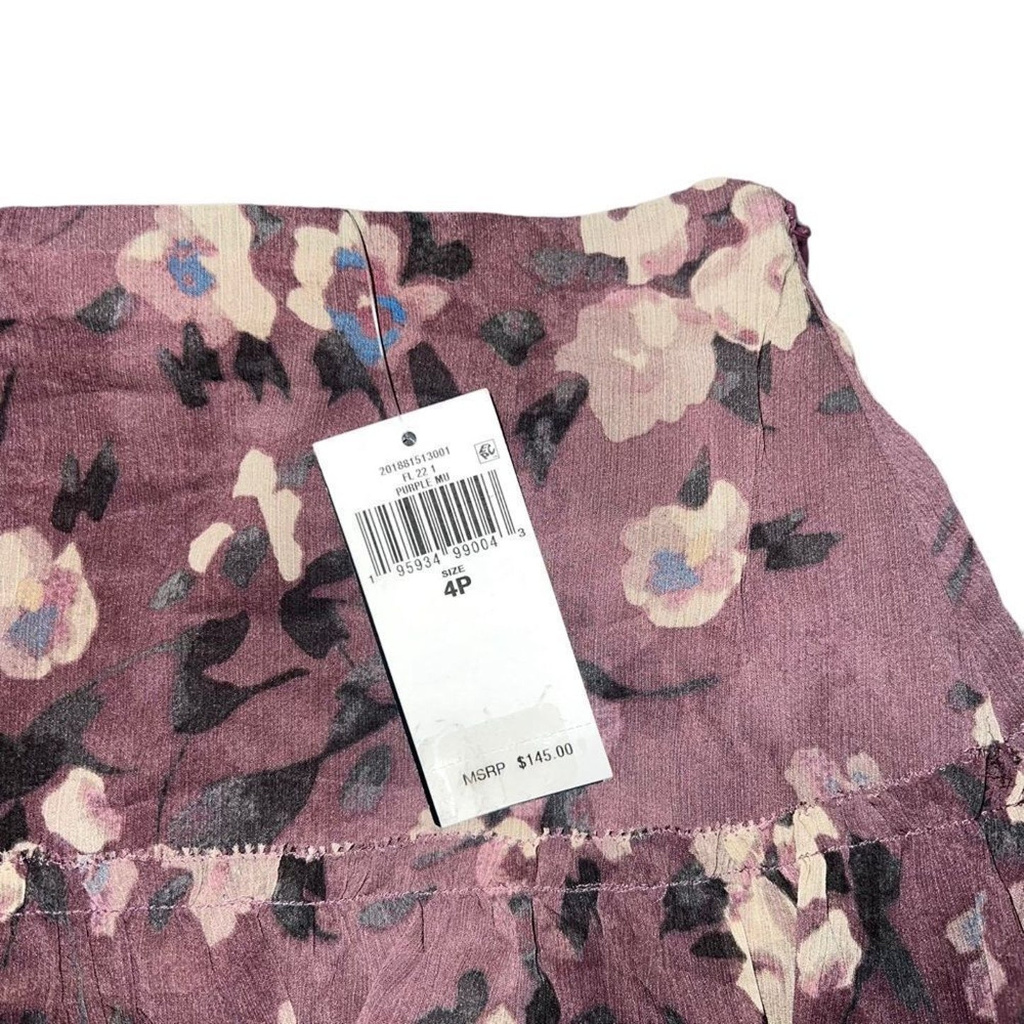 NWT Lauren Ralph Lauren Skirt Womens Petite 4P Purple Floral Tiered Ruffle