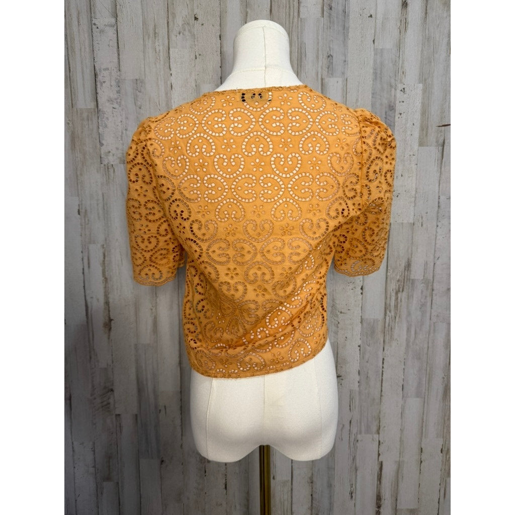 NWT Sandro Women's Orange Livio Tie Front Cropped V-Neck Blouse Size 0