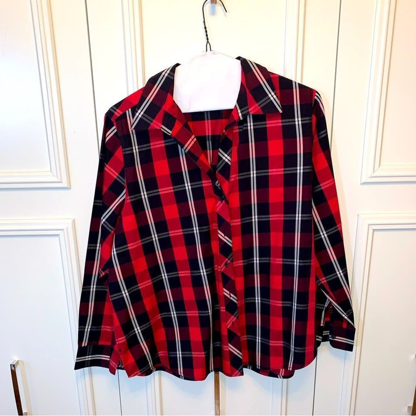 Investments Gold Label Red Plaid Button Front Shirt 16W