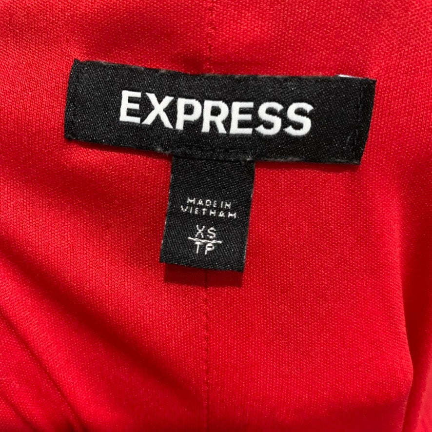 Express Dress Womens XS Red Black Floral V-Neck Ruffle Hem