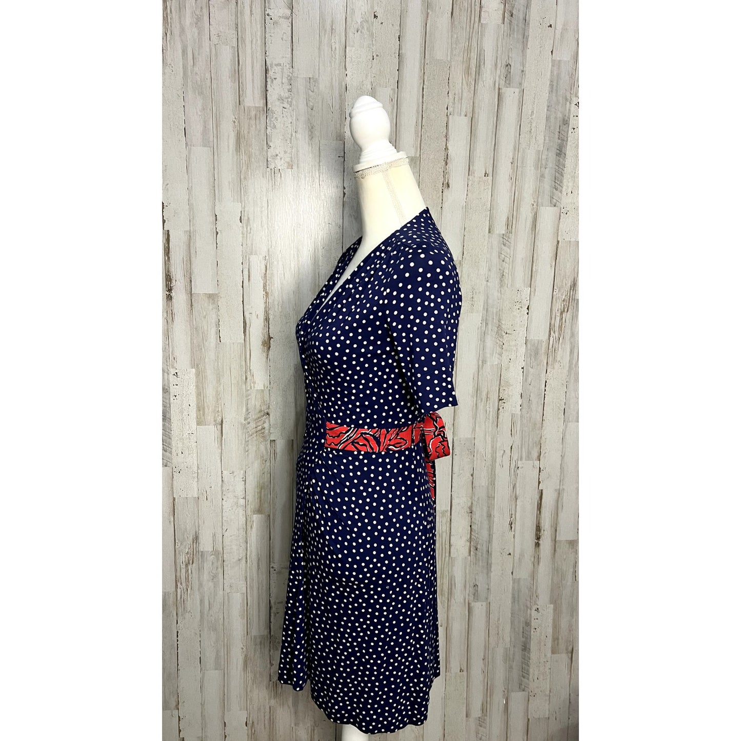Lilly Pulitzer Adalie Wrap Dress XS Blue Polka Dot Knee Length 3/4 Sleeve