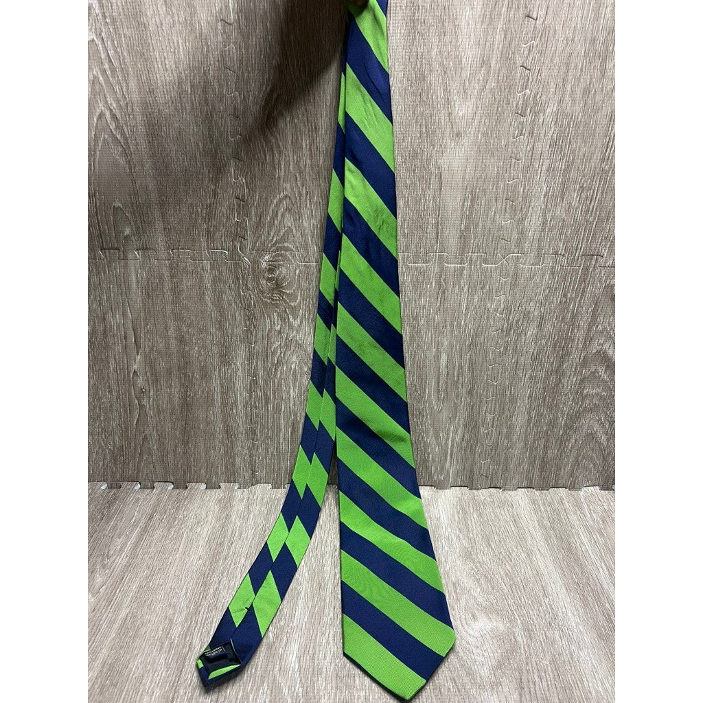 Brooks Brothers Men's Navy & Lime Green Striped Silk Tie