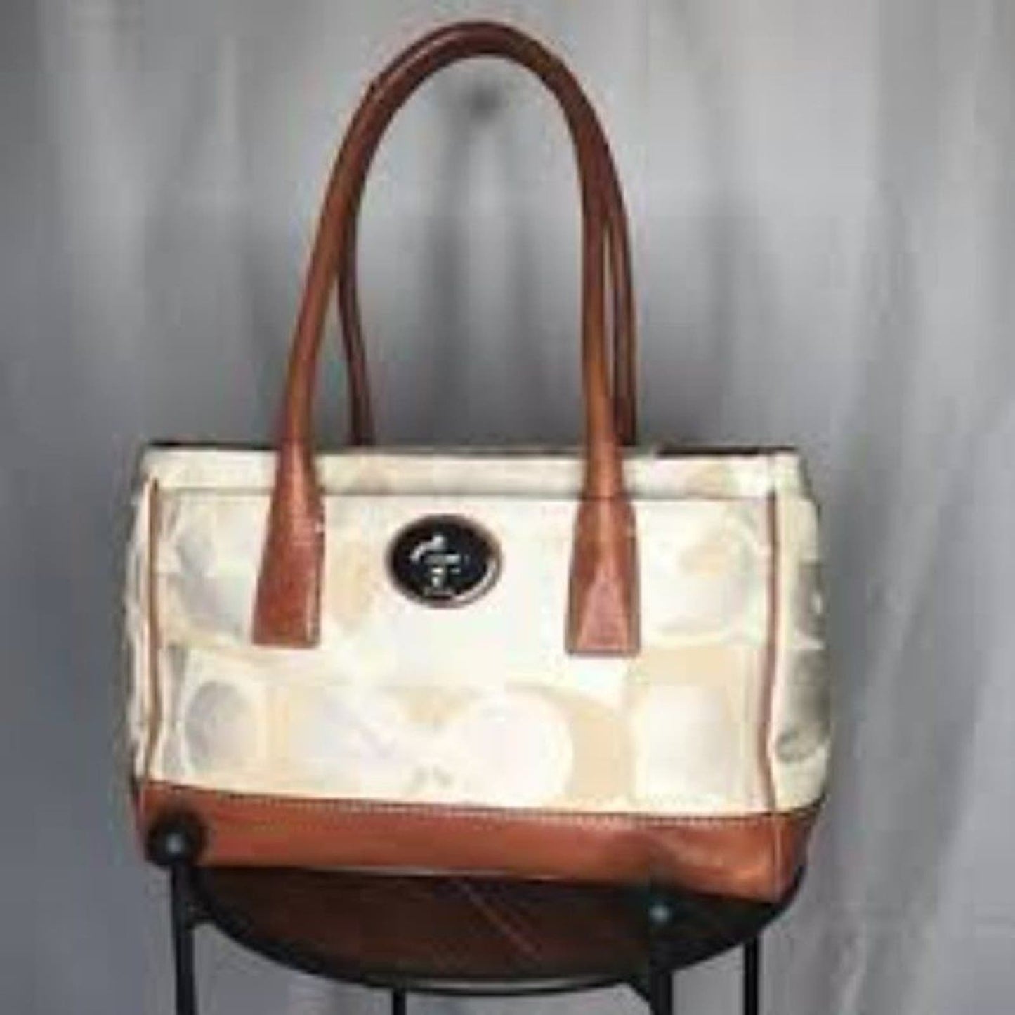 Vintage Coach White Cream Tan "C" Print Handbag Purse